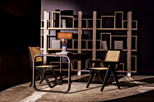 Jude Handcrafted Teak Dining Chair with Woven Cane Seat and Black Hardwood Frame