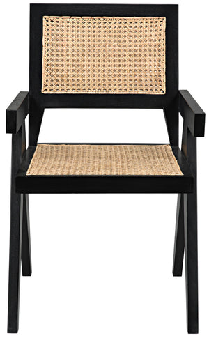 Jude Handcrafted Teak Dining Chair with Woven Cane Seat and Black Hardwood Frame