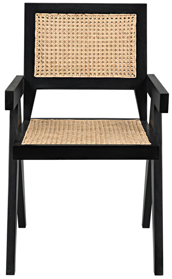 Jude Handcrafted Teak Dining Chair with Woven Cane Seat and Black Hardwood Frame