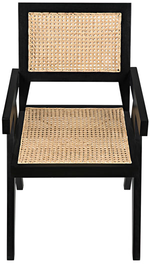 Jude Handcrafted Teak Dining Chair with Woven Cane Seat and Black Hardwood Frame