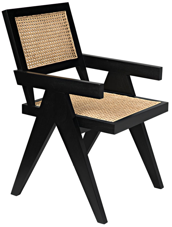 Jude Handcrafted Teak Dining Chair with Woven Cane Seat and Black Hardwood Frame