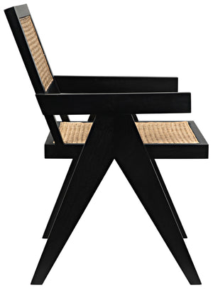 Jude Handcrafted Teak Dining Chair with Woven Cane Seat and Black Hardwood Frame