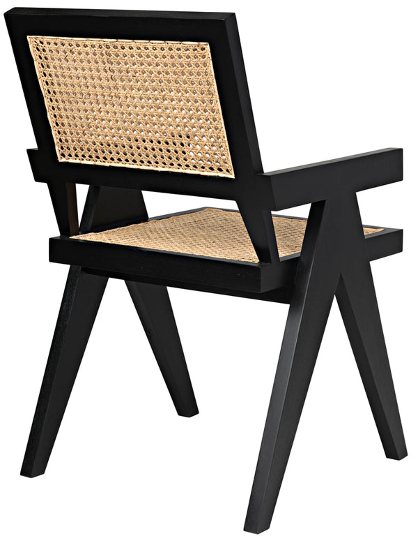 Jude Handcrafted Teak Dining Chair with Woven Cane Seat and Black Hardwood Frame