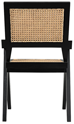 Jude Handcrafted Teak Dining Chair with Woven Cane Seat and Black Hardwood Frame