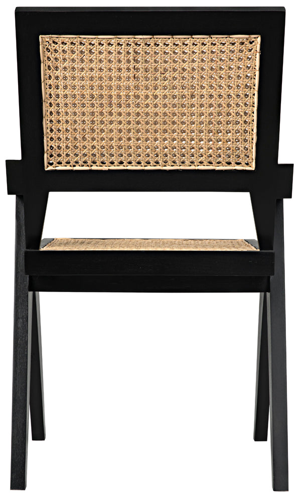 Jude Handcrafted Teak Dining Chair with Woven Cane Seat and Black Hardwood Frame