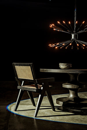 Jude Handcrafted Teak Dining Chair with Woven Cane Seat and Black Hardwood Frame