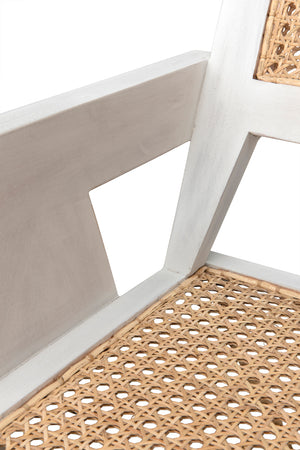 Jude Lounge Chair Teak Caning Metal Frame Cotton Cushion for Living Room