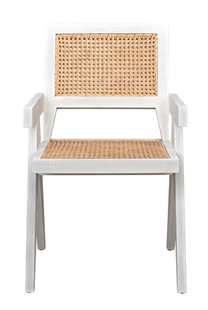Jude Lounge Chair Teak Caning Metal Frame Cotton Cushion for Living Room