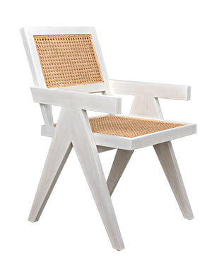 Jude Lounge Chair Teak Caning Metal Frame Cotton Cushion for Living Room