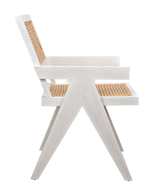 Jude Lounge Chair Teak Caning Metal Frame Cotton Cushion for Living Room