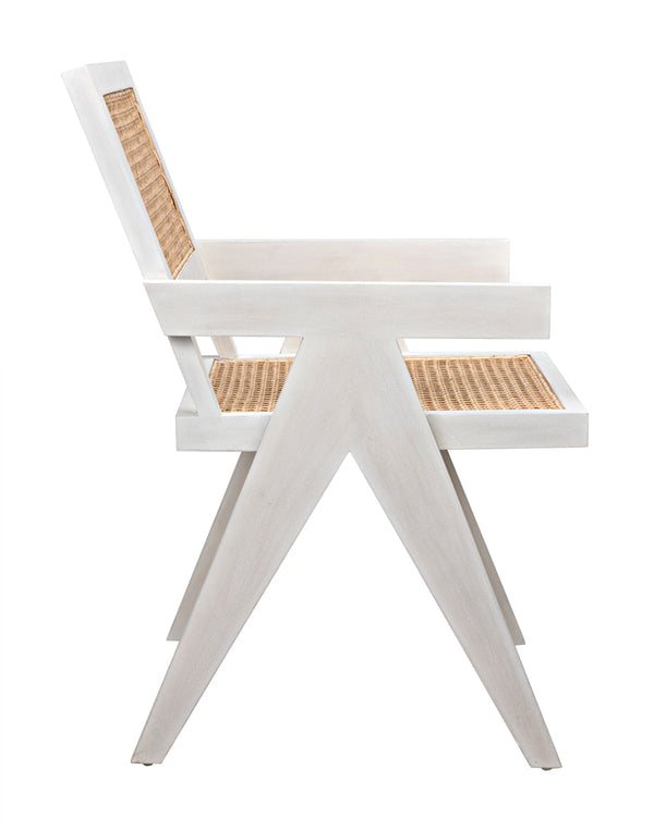 Jude Lounge Chair Teak Caning Metal Frame Cotton Cushion for Living Room