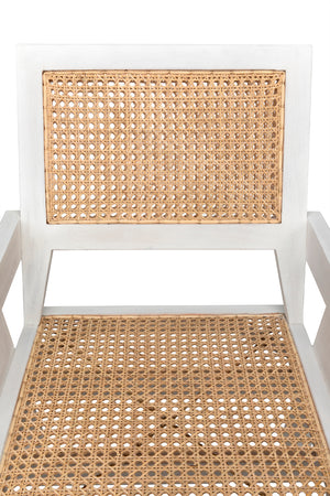 Jude Lounge Chair Teak Caning Metal Frame Cotton Cushion for Living Room