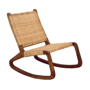 Noir Las Palmas Solid Teak Rocking Accent Chair with Handwoven Rattan Cane Seat GCHA282T