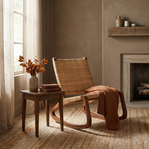 Las Palmas Solid Teak Rocking Accent Chair with Handwoven Rattan Cane Seat