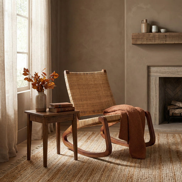 Las Palmas Solid Teak Rocking Accent Chair with Handwoven Rattan Cane Seat