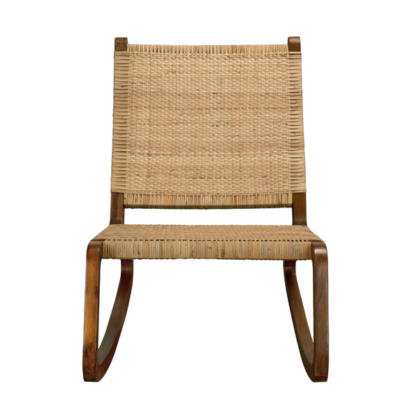 Las Palmas Solid Teak Rocking Accent Chair with Handwoven Rattan Cane Seat