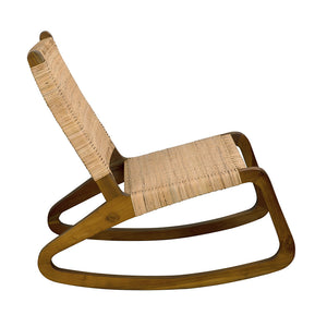 Las Palmas Solid Teak Rocking Accent Chair with Handwoven Rattan Cane Seat