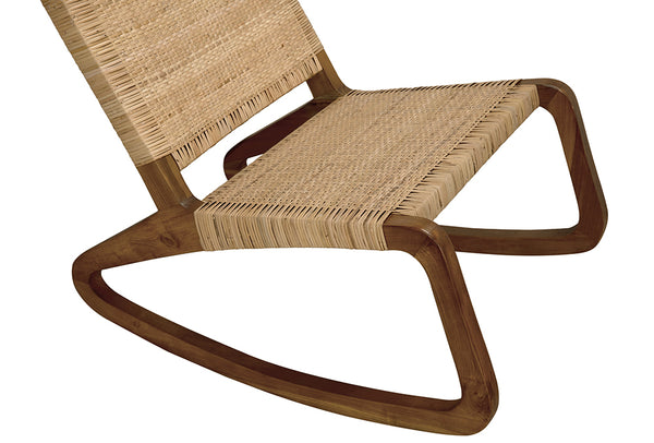 Las Palmas Solid Teak Rocking Accent Chair with Handwoven Rattan Cane Seat
