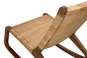 Las Palmas Solid Teak Rocking Accent Chair with Handwoven Rattan Cane Seat