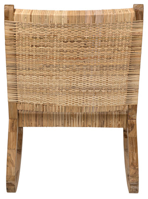 Las Palmas Solid Teak Rocking Accent Chair with Handwoven Rattan Cane Seat