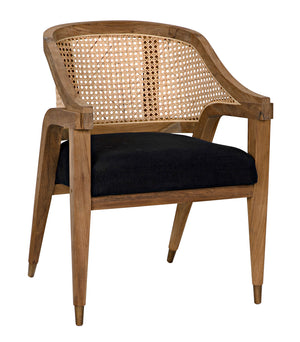 Noir Chloe Accent Chair Solid Teak Frame Caned Back Plush Cotton Cushion Artisan Crafted GCHA283T