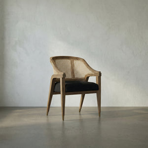 Chloe Accent Chair Solid Teak Frame Caned Back Plush Cotton Cushion Artisan Crafted