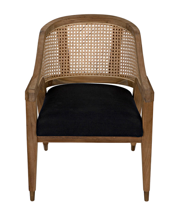 Chloe Accent Chair Solid Teak Frame Caned Back Plush Cotton Cushion Artisan Crafted