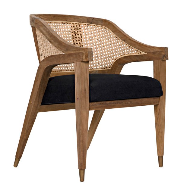 Chloe Accent Chair Solid Teak Frame Caned Back Plush Cotton Cushion Artisan Crafted