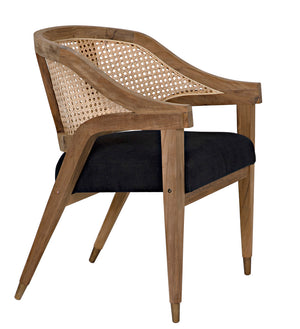 Chloe Accent Chair Solid Teak Frame Caned Back Plush Cotton Cushion Artisan Crafted