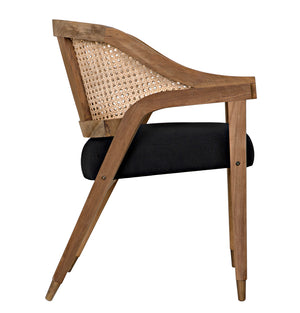 Chloe Accent Chair Solid Teak Frame Caned Back Plush Cotton Cushion Artisan Crafted