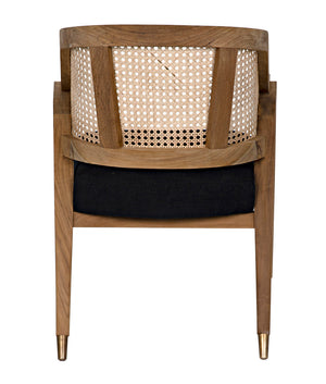 Chloe Accent Chair Solid Teak Frame Caned Back Plush Cotton Cushion Artisan Crafted