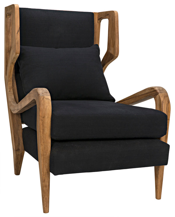 Noir Carol Solid Teak Dining Chair Windsor Inspired Contoured Seat for Indoor or Patio Use GCHA292T