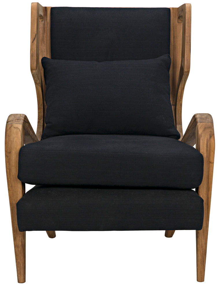 Noir Carol Solid Teak Dining Chair Windsor Inspired Contoured Seat for Indoor or Patio Use GCHA292T