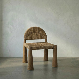 Laredo Solid Teak Accent Chair with Woven Seagrass Seat for Living Room or Sunroom