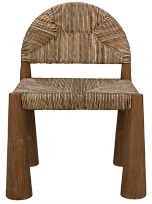 Laredo Solid Teak Accent Chair with Woven Seagrass Seat for Living Room or Sunroom
