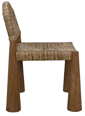 Laredo Solid Teak Accent Chair with Woven Seagrass Seat for Living Room or Sunroom