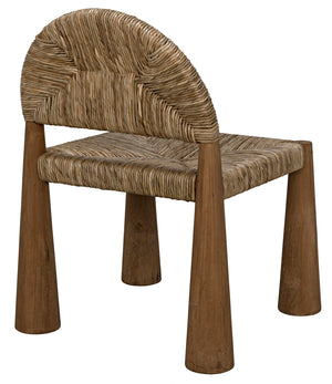 Laredo Solid Teak Accent Chair with Woven Seagrass Seat for Living Room or Sunroom