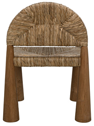 Laredo Solid Teak Accent Chair with Woven Seagrass Seat for Living Room or Sunroom