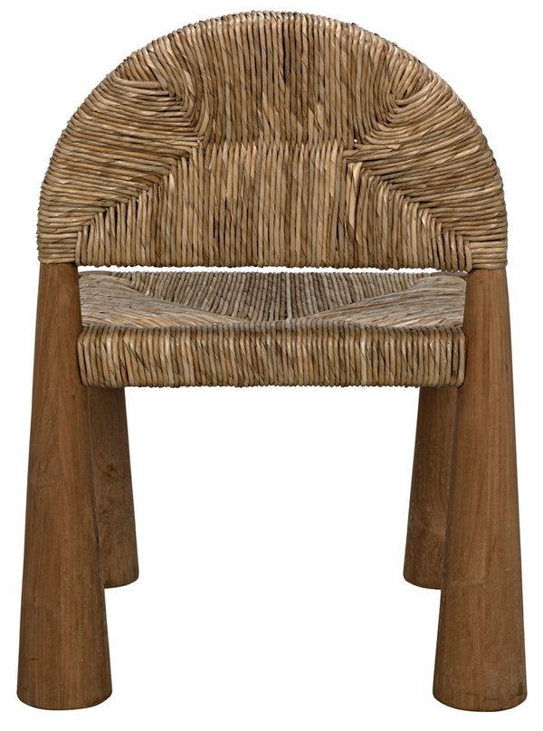 Laredo Solid Teak Accent Chair with Woven Seagrass Seat for Living Room or Sunroom
