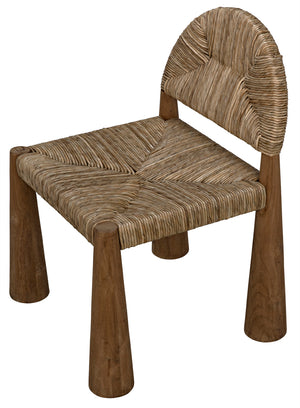 Laredo Solid Teak Accent Chair with Woven Seagrass Seat for Living Room or Sunroom