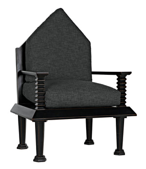 Noir Resurrection Throne Accent Chair Solid Mahogany Frame Grey Upholstered Formal Seating GCHA308-GREY