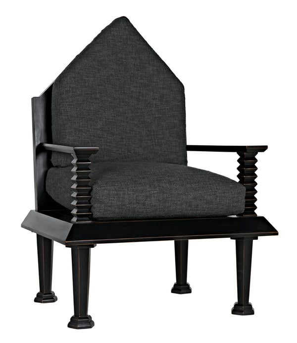 Noir Resurrection Throne Accent Chair Solid Mahogany Frame Grey Upholstered Formal Seating GCHA308-GREY