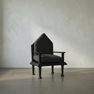 Resurrection Throne Accent Chair Solid Mahogany Frame Grey Upholstered Formal Seating