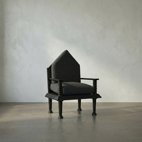 Resurrection Throne Accent Chair Solid Mahogany Frame Grey Upholstered Formal Seating