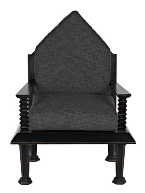 Resurrection Throne Accent Chair Solid Mahogany Frame Grey Upholstered Formal Seating