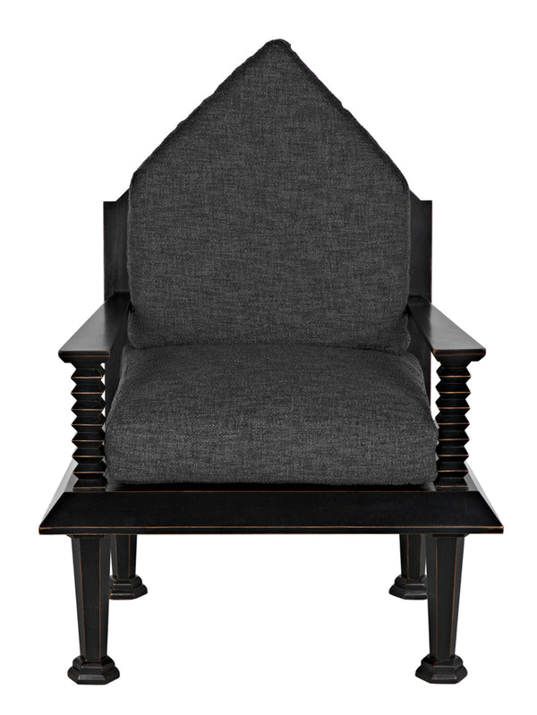 Resurrection Throne Accent Chair Solid Mahogany Frame Grey Upholstered Formal Seating