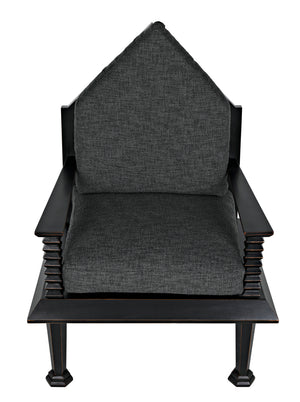 Resurrection Throne Accent Chair Solid Mahogany Frame Grey Upholstered Formal Seating