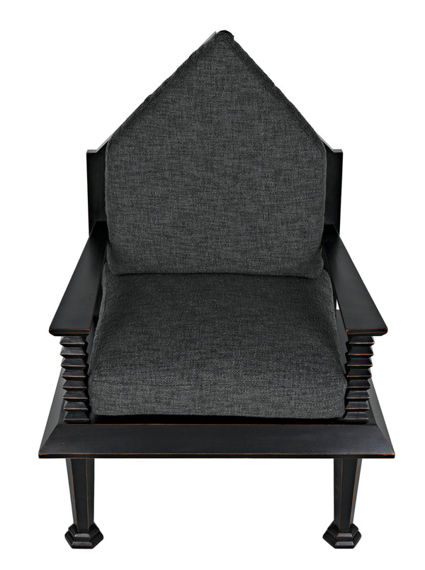 Resurrection Throne Accent Chair Solid Mahogany Frame Grey Upholstered Formal Seating