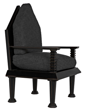 Resurrection Throne Accent Chair Solid Mahogany Frame Grey Upholstered Formal Seating