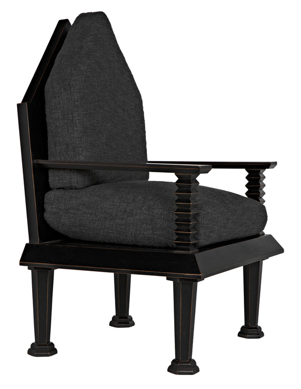 Resurrection Throne Accent Chair Solid Mahogany Frame Grey Upholstered Formal Seating